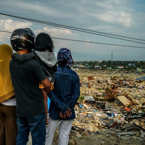 A view of a damaged area in Palu, Central Sulawesi, Indonesia, after being hit by the earthquake and tsunami. On 28 September 2018, a shallow earthquake struck off the Minahasa Peninsula, Indonesia, with its epicentre located in the mountainous Donggala Regency, Central Sulawesi. The quake was located 77 km (48 mi) away from the provincial capital Palu. Following the mainshock, a tsunami alert was issued. A localised tsunami struck Palu, sweeping shore-lying houses and buildings on its way. The combined effects of the earthquake and tsunami has led to many deaths. Many more are displaced or homeless and in need of help.