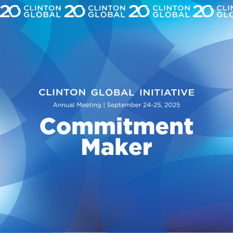 A blue banner with the Clinton Global Initiative banner and 'Commitment Maker' in large text.