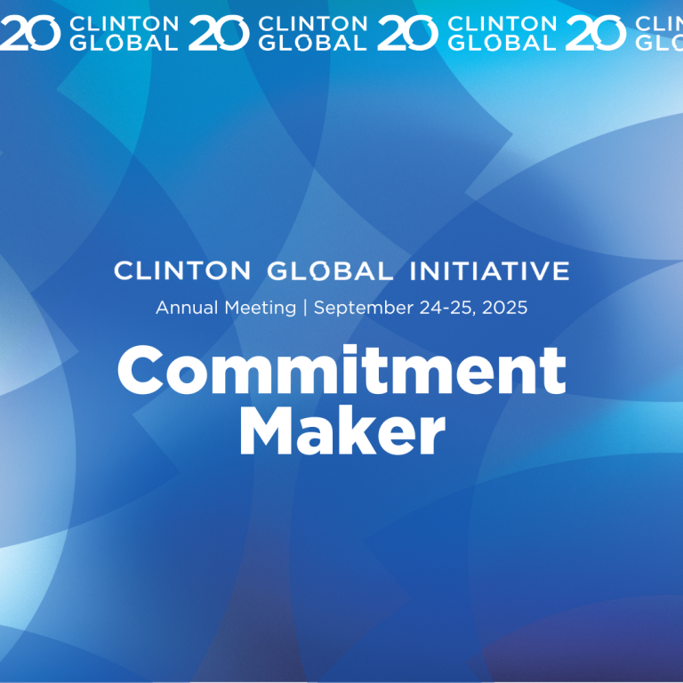 A blue banner with the Clinton Global Initiative banner and 'Commitment Maker' in large text.